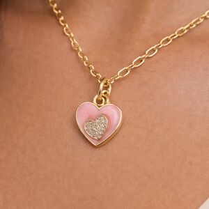 14k gold necklace with a pink heart pendant - LOVE Collection